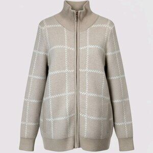 Rachel Zoe Wool Blend Tan Zip Up Mock Neck Knit Cardigan Sweater Women's Medium